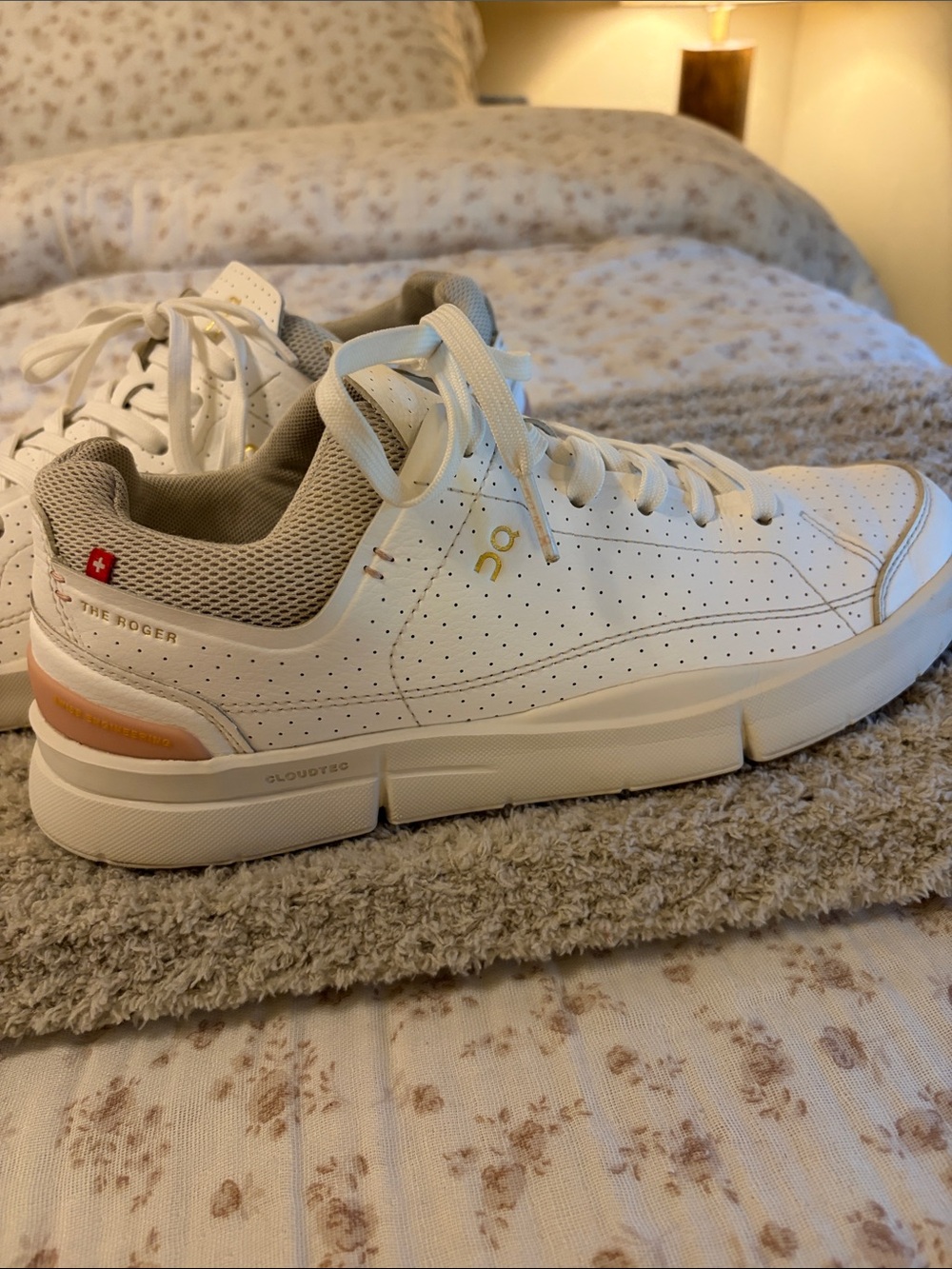 On Running Women's White Sneakers with Blush Heel Accent - Picture 13 of 16